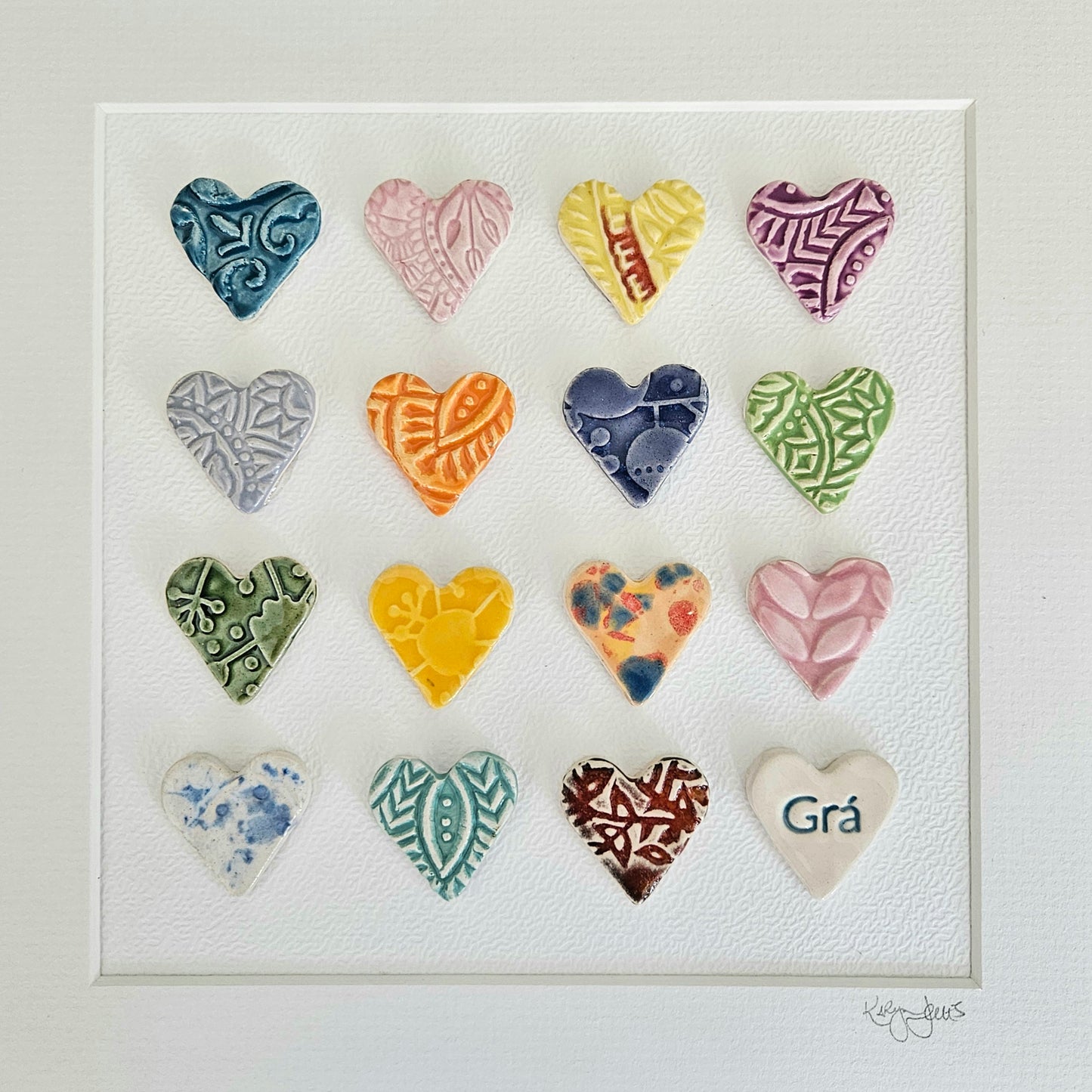 Framed Hearts in Bright colours with Grá