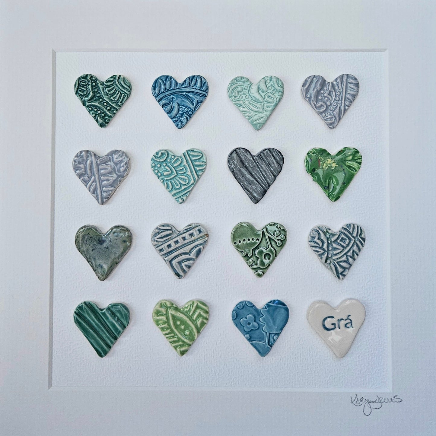Framed Hearts in Sea Colours with Grá