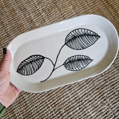 Black Leaves Plate and Bowl Set
