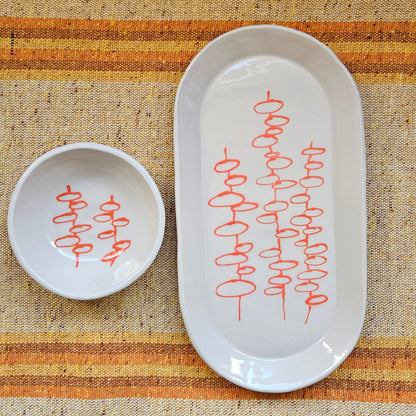 Circles in Vibrant Orange Plate and Bowl Set