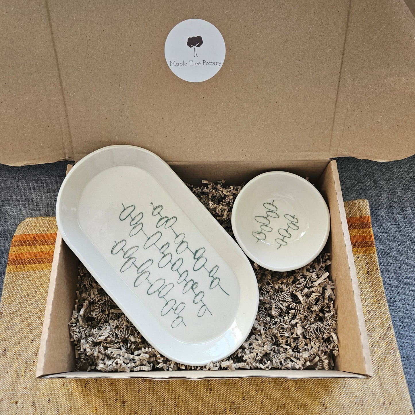 Circles in Sage Green Plate and Bowl Set