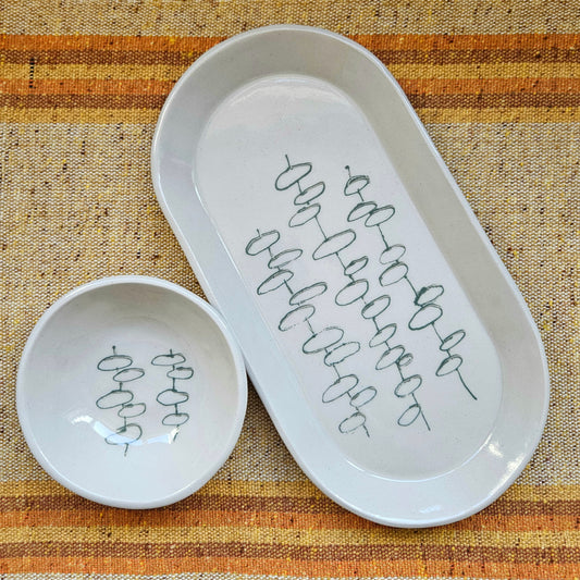 Circles in Sage Green Plate and Bowl Set