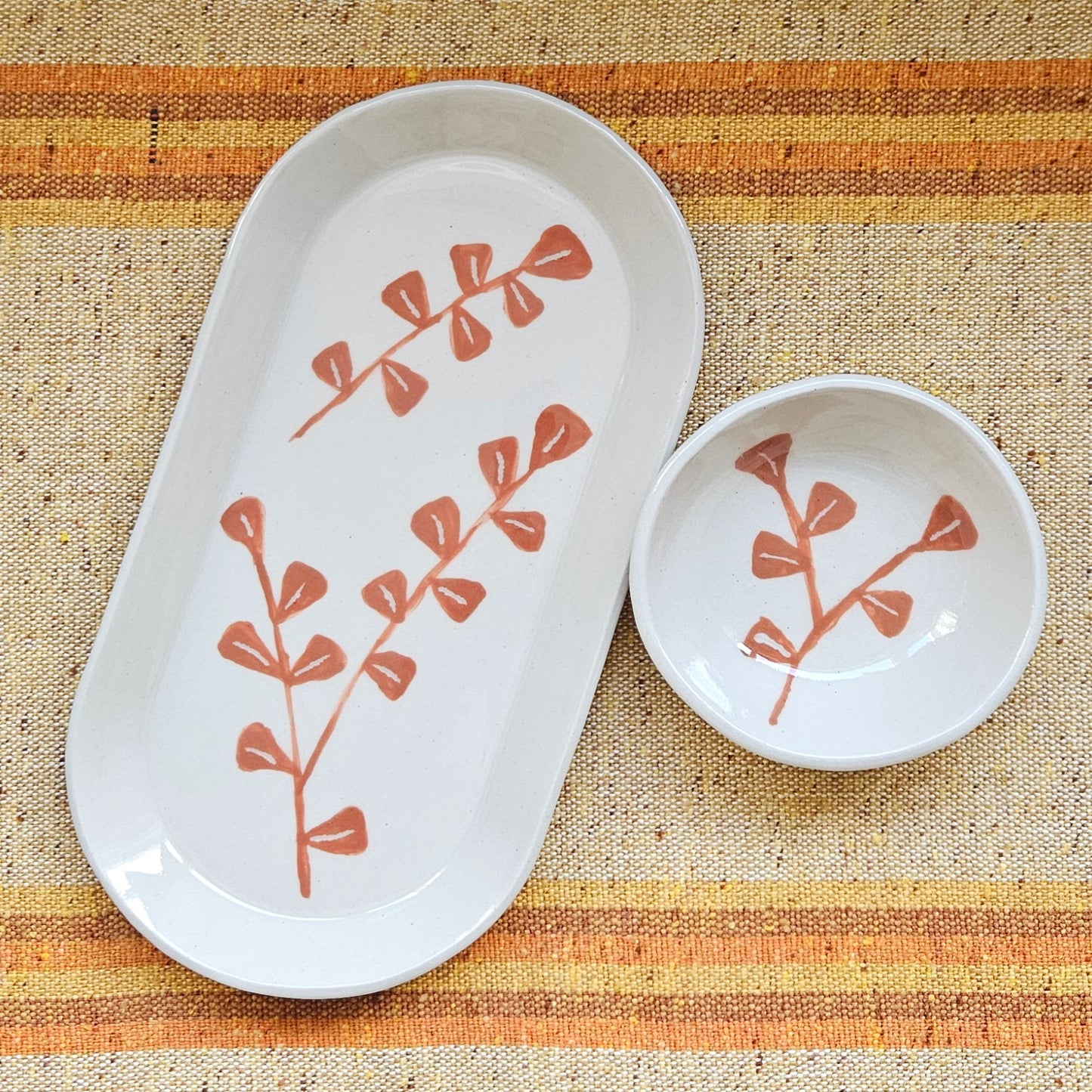 Leaves in Burnt Orange Plate and Bowl Set