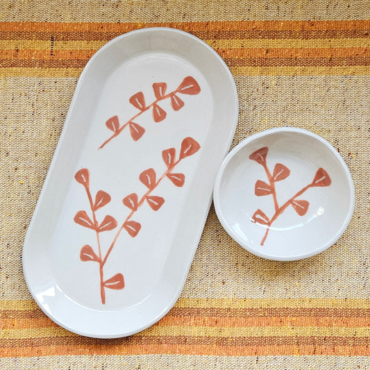Leaves in Burnt Orange Plate and Bowl Set