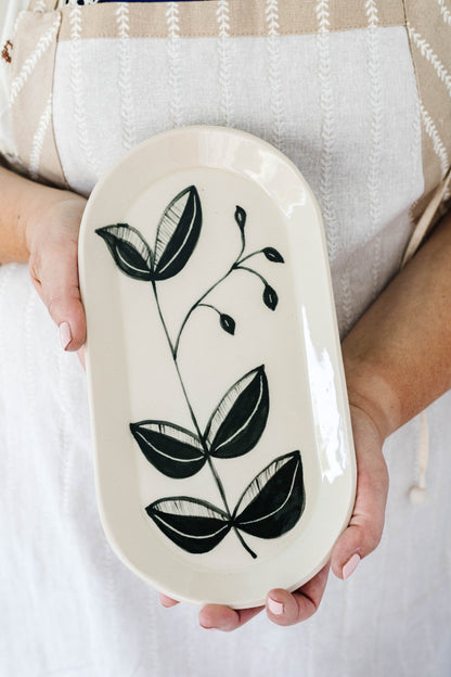 Flowers in Dark Green Plate and Bowl Set