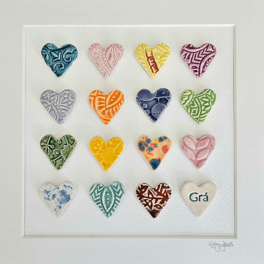 Framed Hearts in Bright colours with Grá