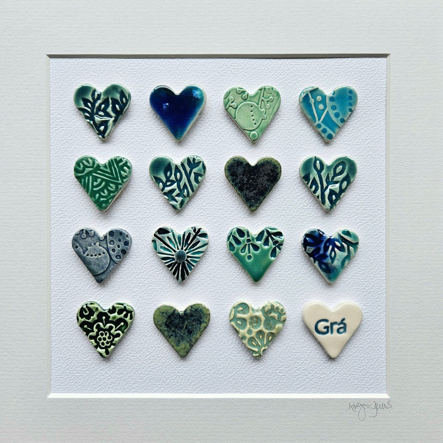 Framed Hearts in Deep Sea colours with Grá