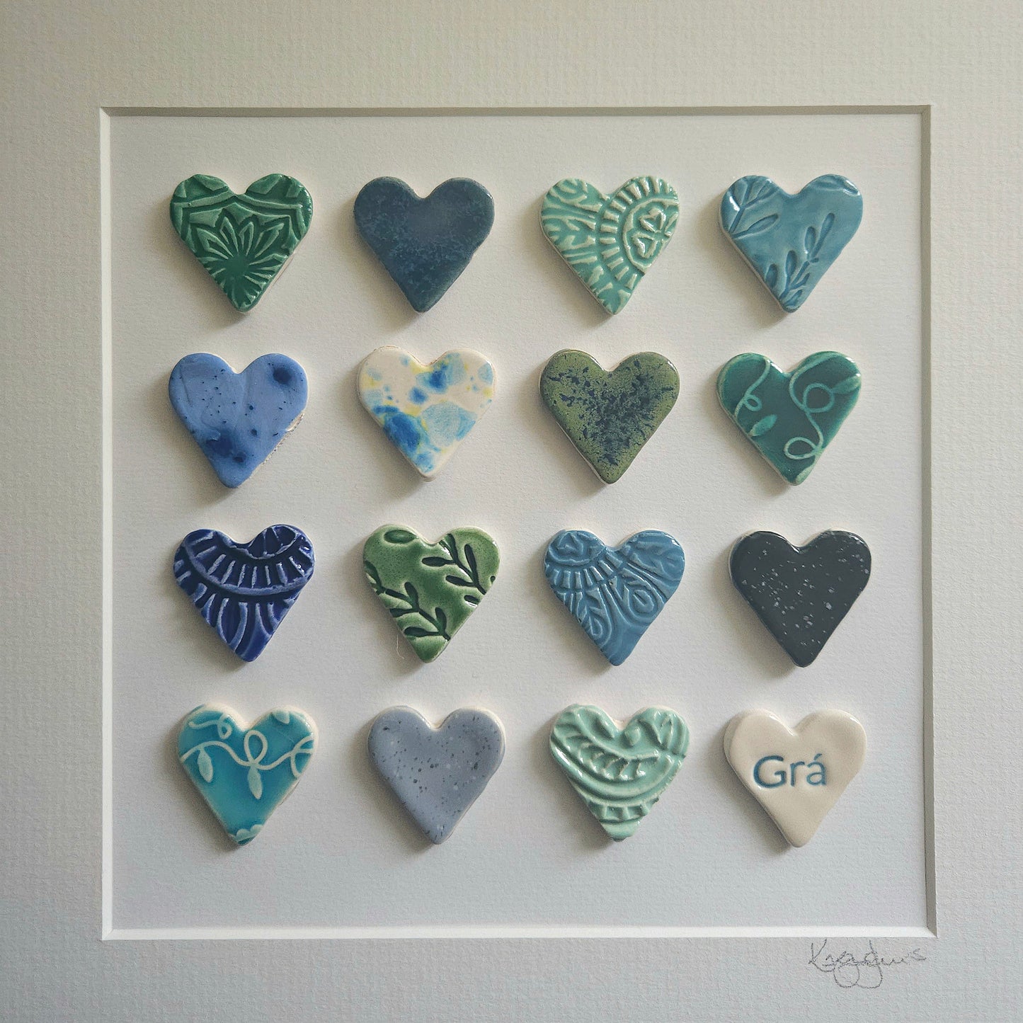 Framed Hearts in Sea Colours with Grá