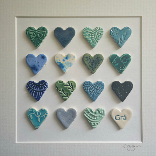 Framed Hearts in Sea Colours with Grá