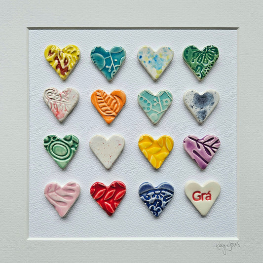 Framed Hearts in Bight colours with Grá