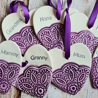 Mum, Nana, Granny Hearts Purple