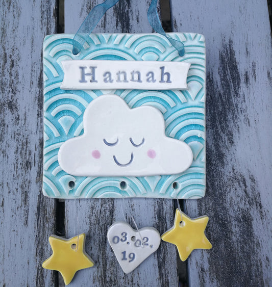 Cloud Tile with hanging stars and date